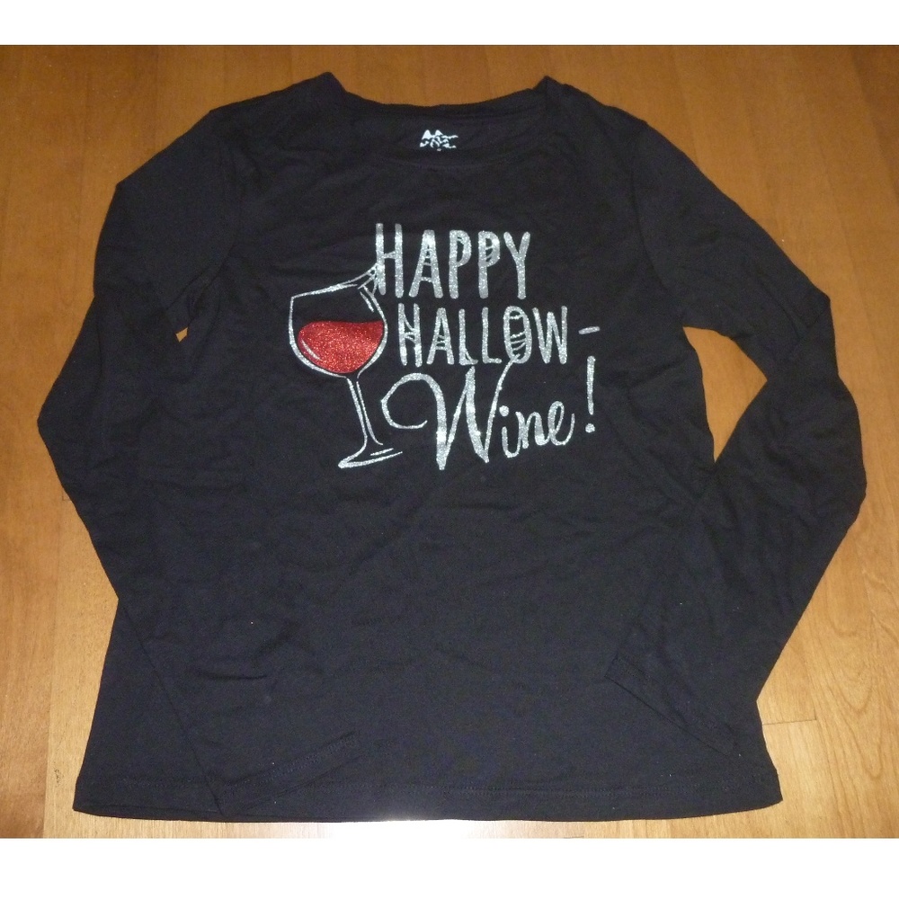 Womens "HAPPY HALLOW-WINE !" Halloween T-Shirt Size Small XL 1X 2X 3X lover NWT